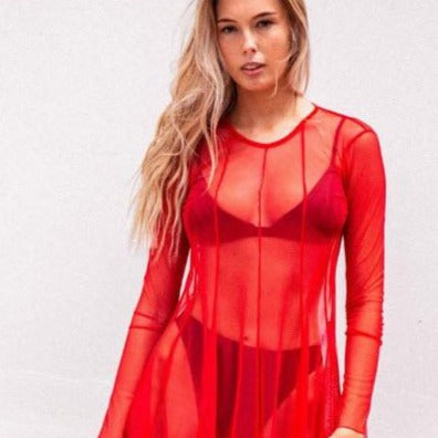 ⋆ Sala Sheer Mini Dress (Red) ⋆ | Festi ...